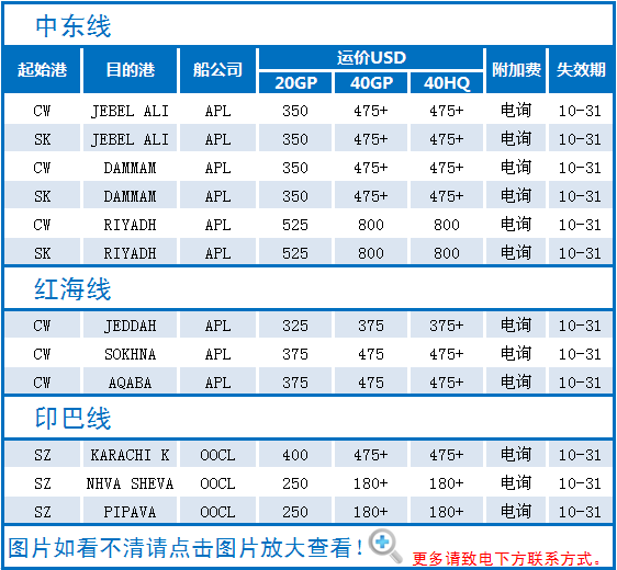 晨泰物流的10月底航线特价