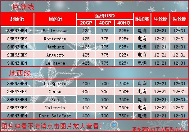 晨泰物流圣诞节欧洲、地西航线大优惠（截止2015.12.31）